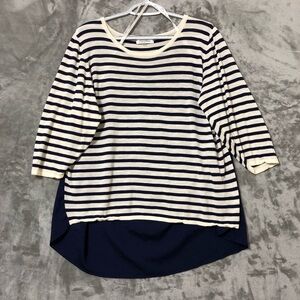 Calvin Klein Women Blouse Size 2X Stripes Casual Scoop Neck Plus Size 3/4 Sleeve